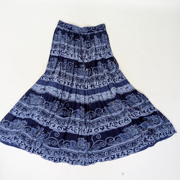 Vintage Navy Tiered Skirt Indian Ethnic Pleated Midi Maxi Circle Full A-line - Picture 2 of 7